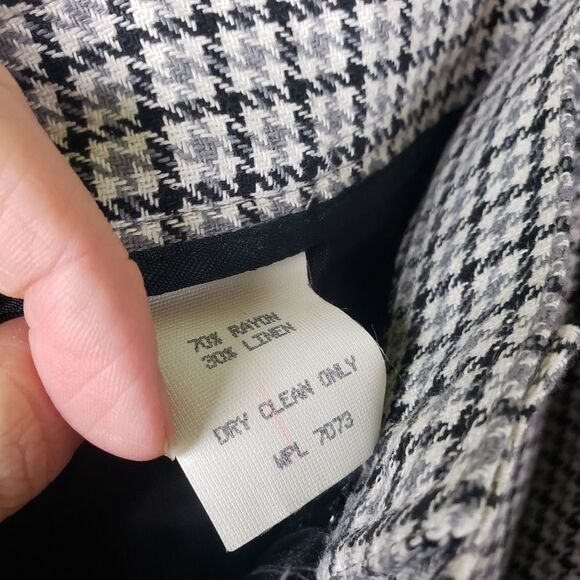 Vintage Women's Grey Black Houndstooth Linen Blend Midi Skirt Size Small - Picture 4 of 10